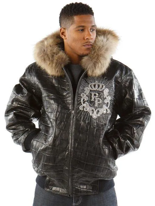Pelle Pelle Black Crest Fur Hood Jacket | Leather Jacket