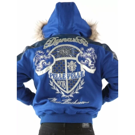 Pelle Pelle Dynasty Blue Fur Hood | Wool Leather Jacket view 2