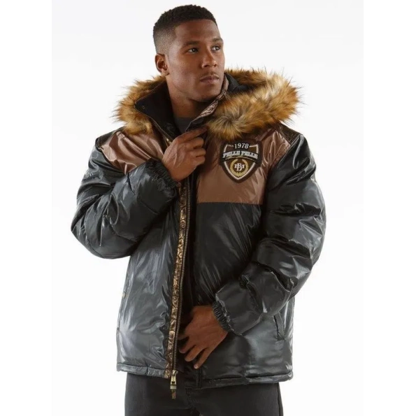 PELLE PELLE GREY AND BROWN PUFFER COAT
