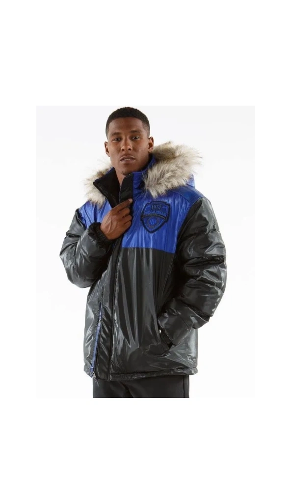 Bold Pelle Pelle Gray and Blue Puffer Hooded Coat