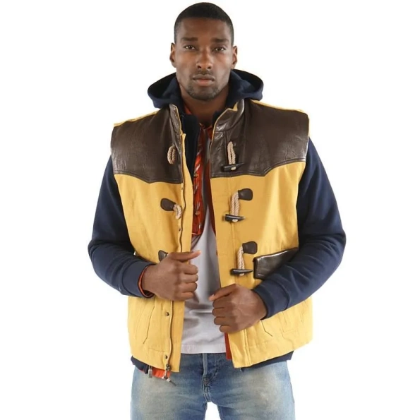 PELLE PELLE BROWN AND YELLOW VEST