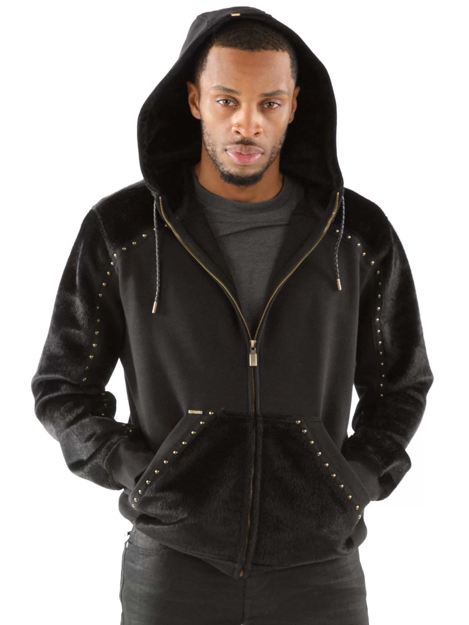 Pelle Pelle Black Ornate Studs Hood Jacket
