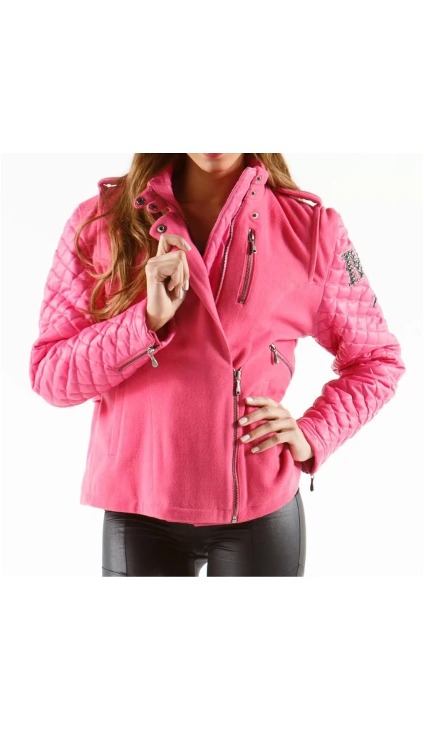 Pelle Pelle Pink Studded Varsity Jacket