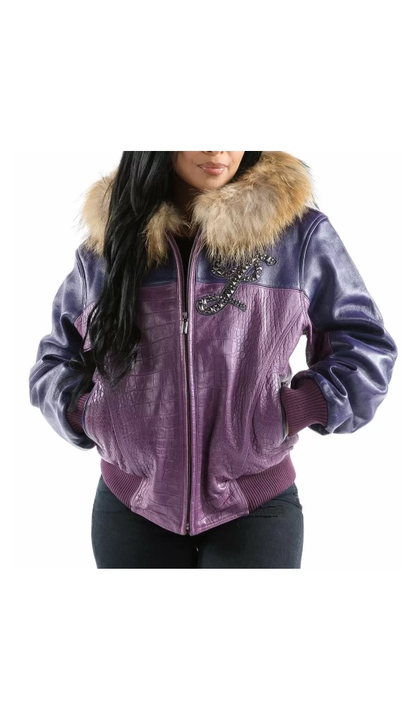 Pelle Pelle Purple Hooded Script Leather Jacket