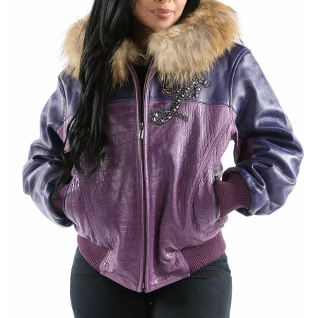 Exclusive Pelle Pelle Purple Hooded Leather Jacket view 2