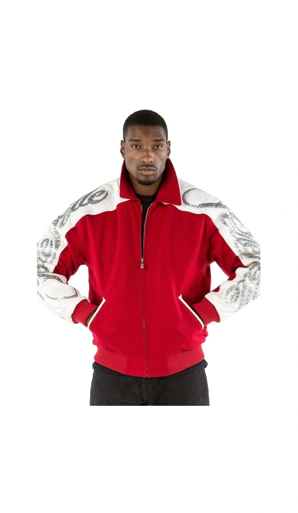 Pelle Pelle Men Scripted Red Wool Jacket | Zipper Jacket