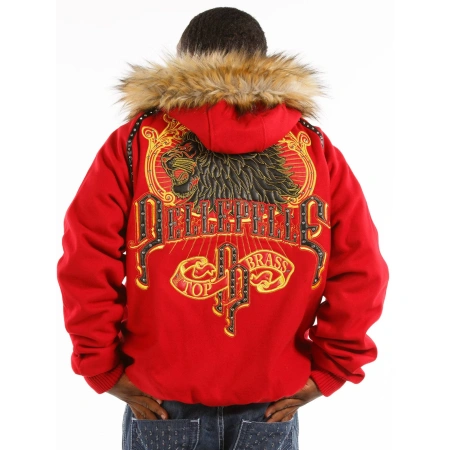 Pelle Pelle Red Top Brass Fur Hood Jacket | Wool Jacket view 2