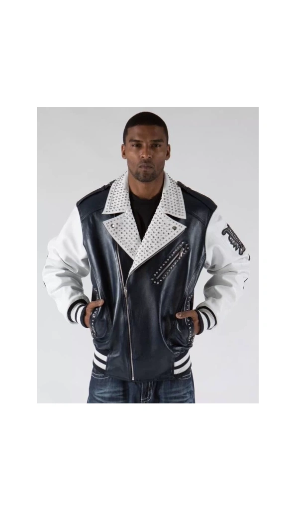 Exclusive Pelle Pelle Varsity Biker Navy Plush Jacket