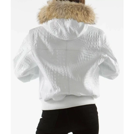 Pelle Pelle White Encrusted Script Leather Hood Jacket view 2