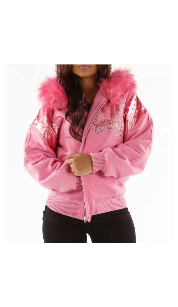 Pelle Pelle Pink Wool Fur Hood Jacket | Live Like A Queen