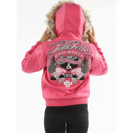 Bold Pink Pelle Pelle True Fur Hood Wool Jacket