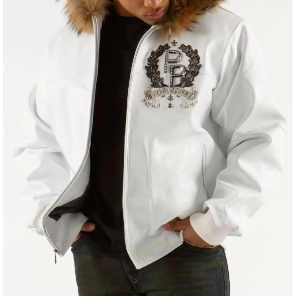 Pelle Pelle Royalty White Leather Jacket | Fur Hood Jacket view 2