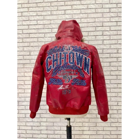 AUTHENTIC PELLE PELLE CHITOWN FUR HOODED RED LEATHER JACKET view 2