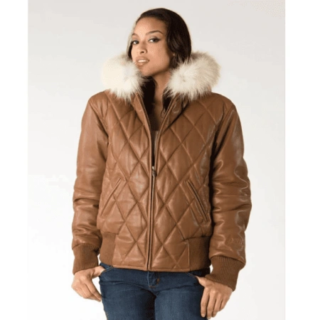 Pelle Pelle Quilted Leather Brown Jacket | Fur Hood Jacket view 3