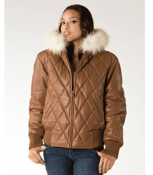 Pelle Pelle Quilted Leather Brown Jacket | Fur Hood Jacket view 3