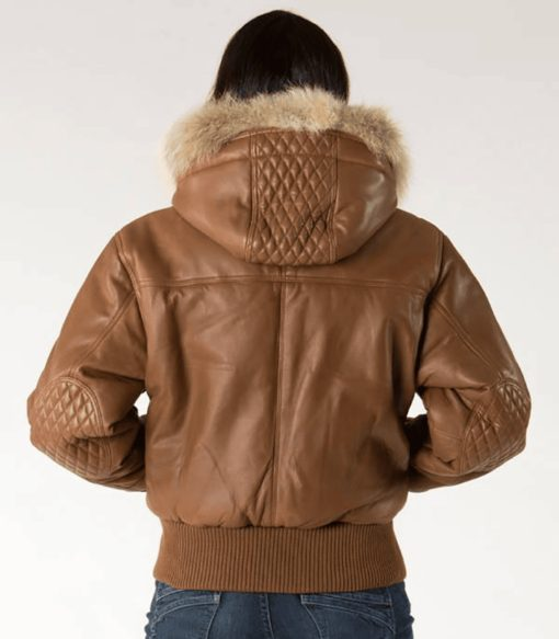 Pelle Pelle Quilted Leather Brown Jacket | Fur Hood Jacket view 2