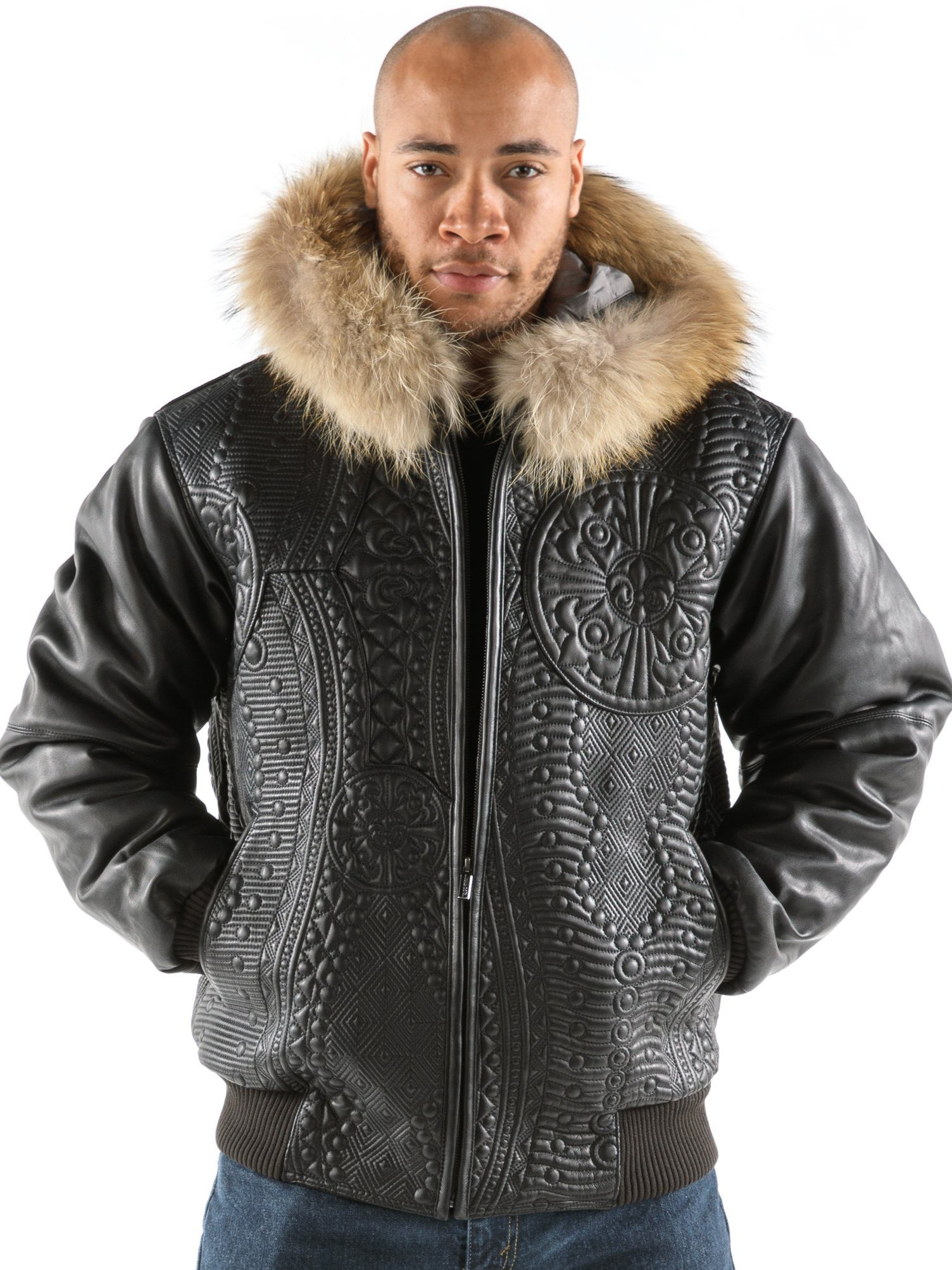 Pelle Pelle Men Encrusted Fur Hood Jacket | Leather Jacket