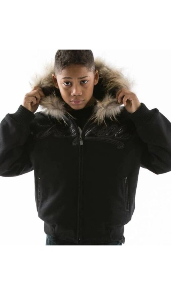 Pelle Pelle Black Wool Fur Hood Jacket | Kids Jacket