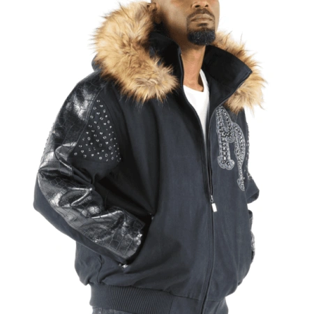 Pelle Pelle Airbourne Men Fur Hood Jacket | Studs Jacket view 3