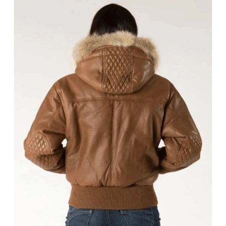 Pelle Pelle Women Quilted Leather Jacket | Fur Hood Jacket view 2