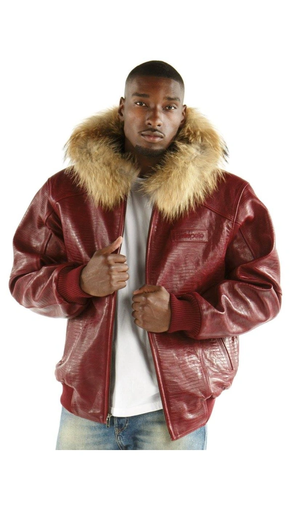 Pelle Pelle Men Maroon Fur Hood Jacket | Leather Jacket