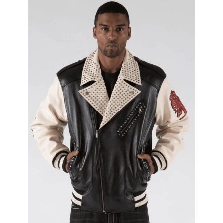 Pelle Pelle Men Cream Biker Studded Jacket | Leather Jacket
