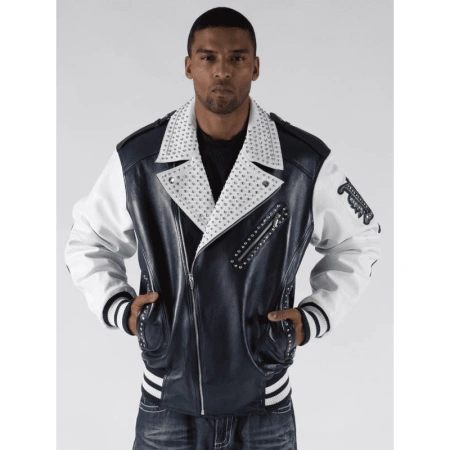 Pelle Pelle Men White Biker Studded Jacket | Leather Jacket