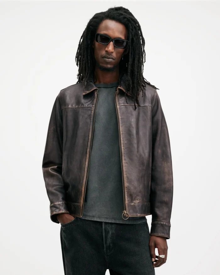 Allsaints Aklan Zip Up Leather Jacket