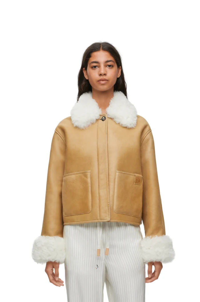 Loewe Cream Jacket With Shearling cuff And Collar