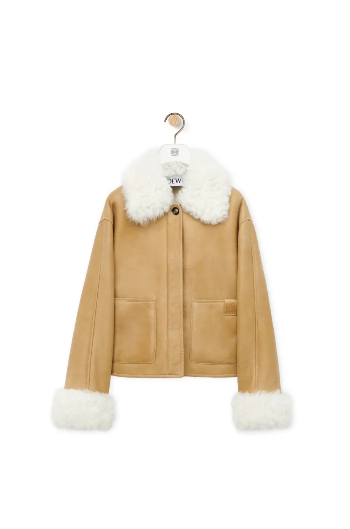 Loewe Cream Jacket With Shearling cuff And Collar