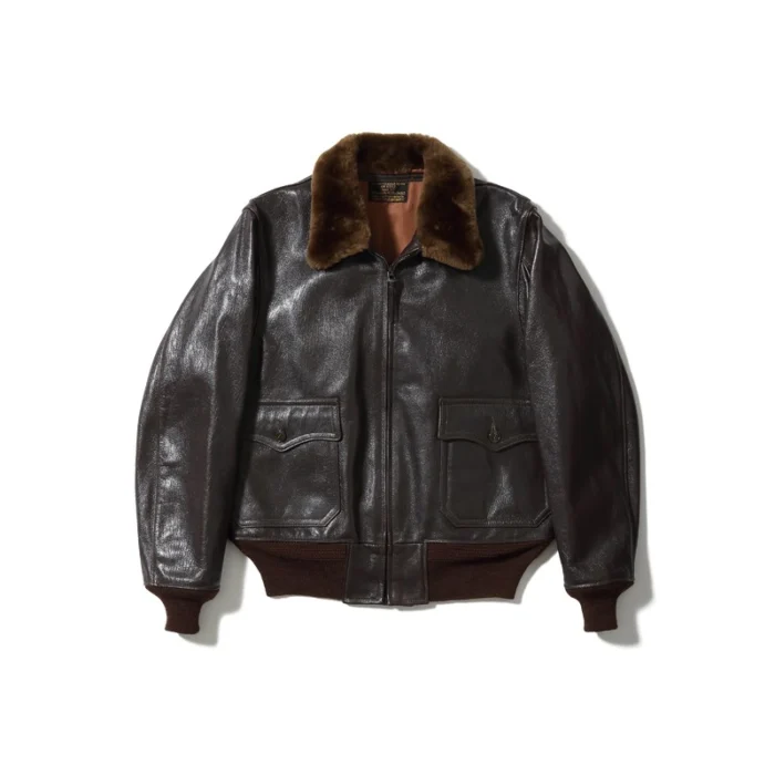 Buzz Rickson's Brown Leather Jacket With Fur Hooded Collar