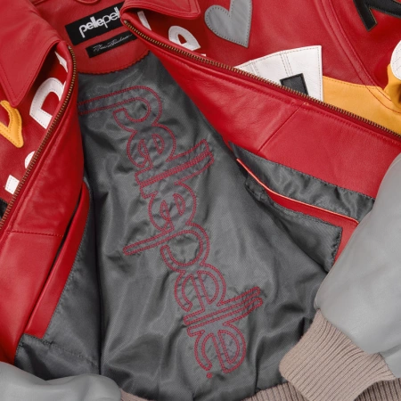Pelle Pelle HipHop Women Crop Leather Jacket | Red & Grey view 5