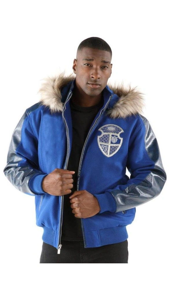 Pelle Pelle Men Blue MB Fur Hood Jacket | Wool & Leather