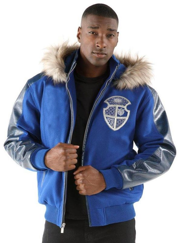 Pelle Pelle Men Blue MB Fur Hood Jacket | Wool & Leather