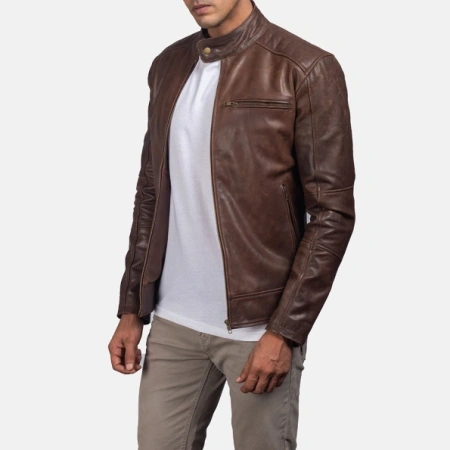 Pelle Pelle Men Plain Biker Leather Jacket | Dark Brown