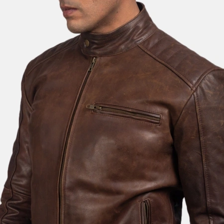 Pelle Pelle Men Plain Biker Leather Jacket | Dark Brown view 3