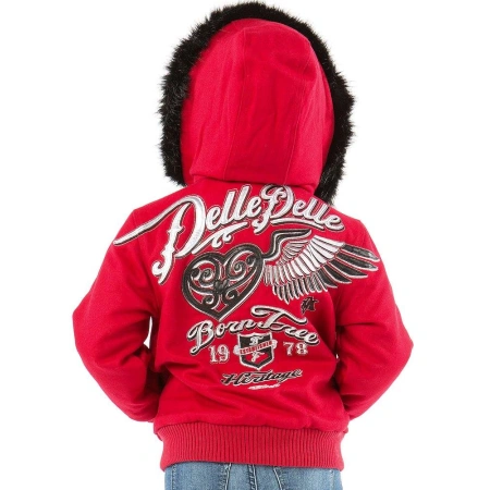 Pelle Pelle Kids Born Free Red Wool Jacket | Fur Hood Jacket view 2