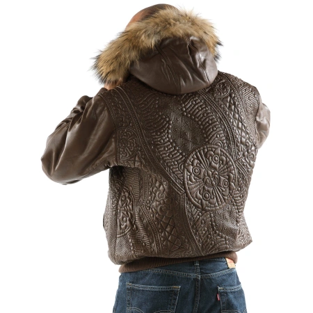 Pelle Pelle Men Brown Encrusted Jacket | Fur Hood Jacket view 2