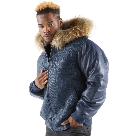 Pelle Pelle Blue Encrusted Hooded Jacket view 2