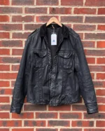 Allsaints Black Leather Corduroy Jacket