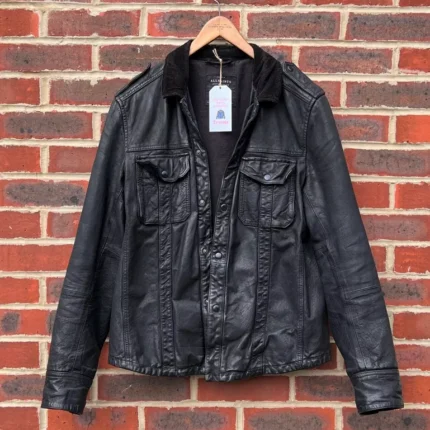 Allsaints Black Leather Corduroy Jacket