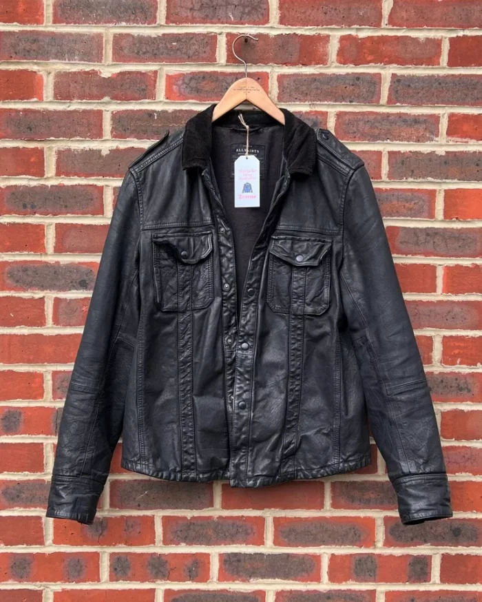 Allsaints Black Leather Corduroy Jacket