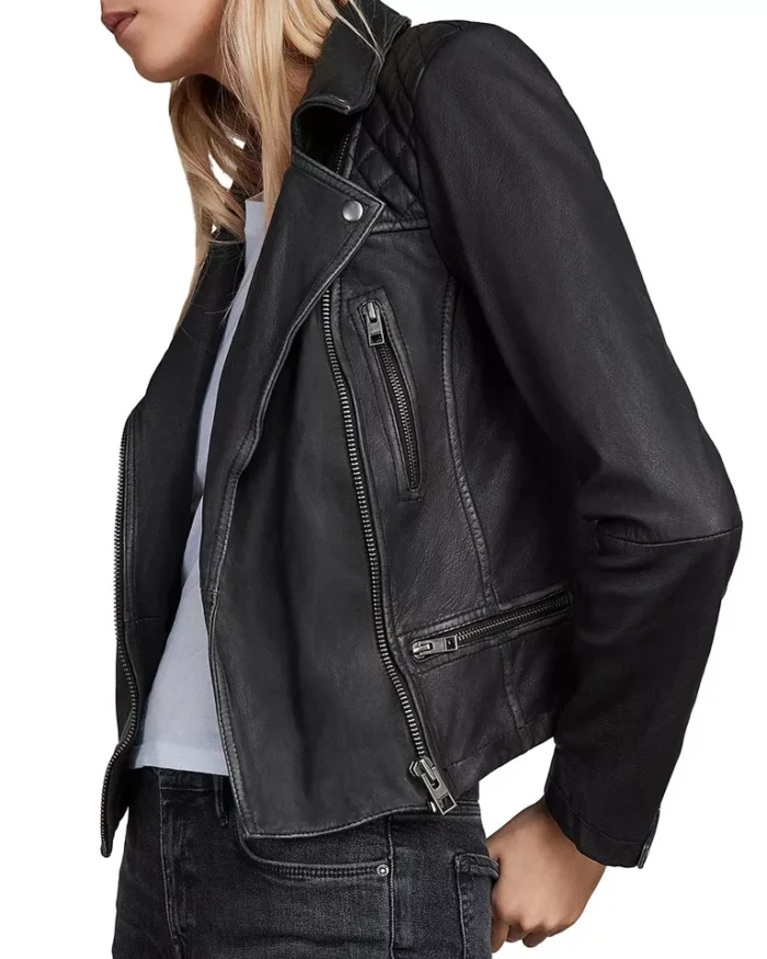 Allsaints Black Quilted Leather Biker Jacket