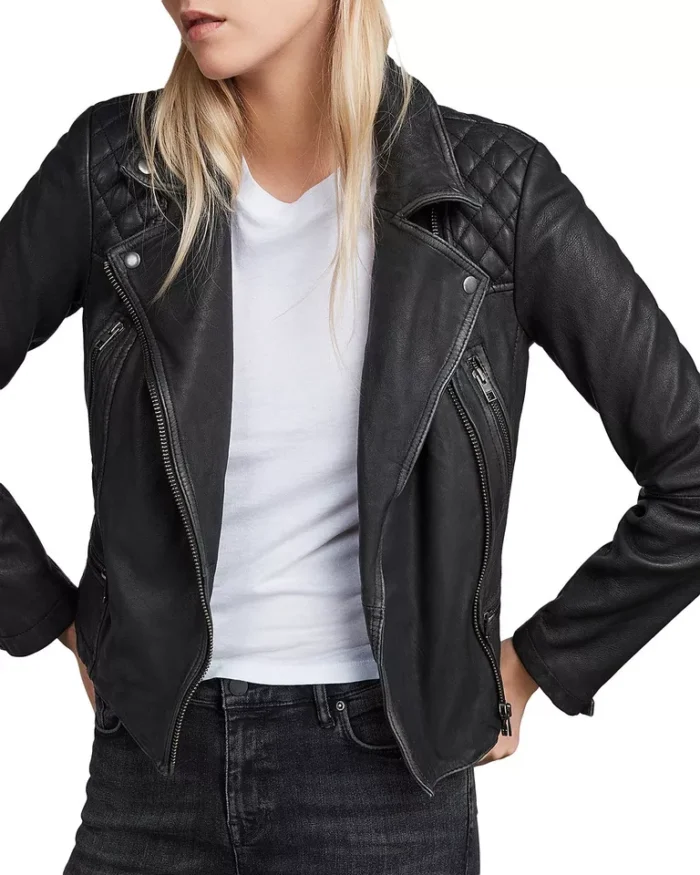 Allsaints Black Quilted Leather Biker Jacket