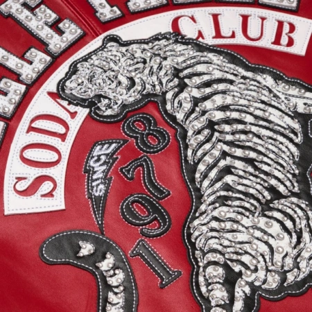 Pelle Pelle Soda Club Tiger Leather Jacket | Red & Black view 4