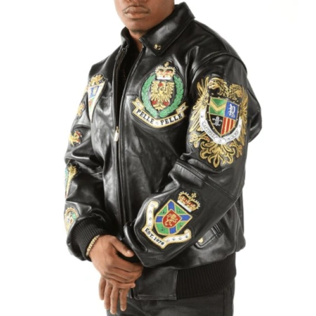 Pelle Pelle Men Black Patched Leather Jacket | MB Jacket view 3
