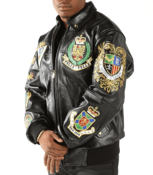 Pelle Pelle Men Black Patched Leather Jacket | MB Jacket view 3