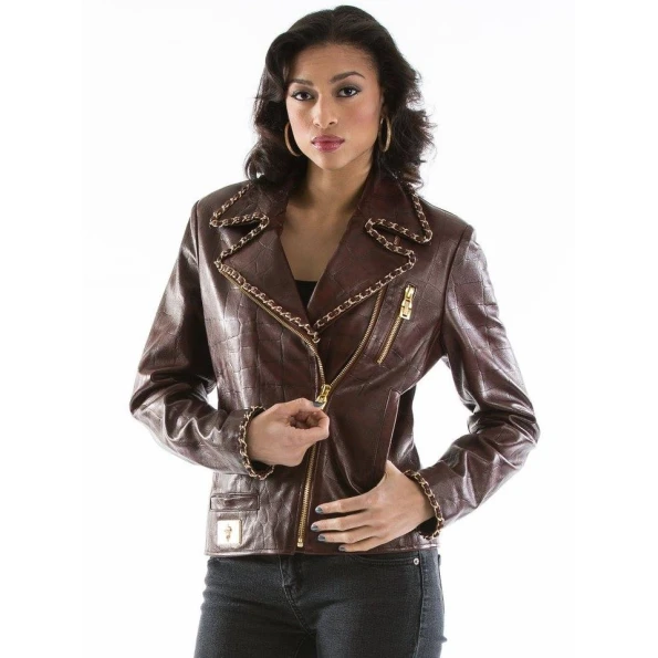 Pelle Pelle Dark Brown Studded Leather Jacket | Women Jacket