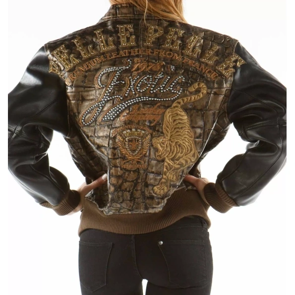 Pelle Pelle Brown Exotic Croc Leather Jacket | Women Jacket view 2