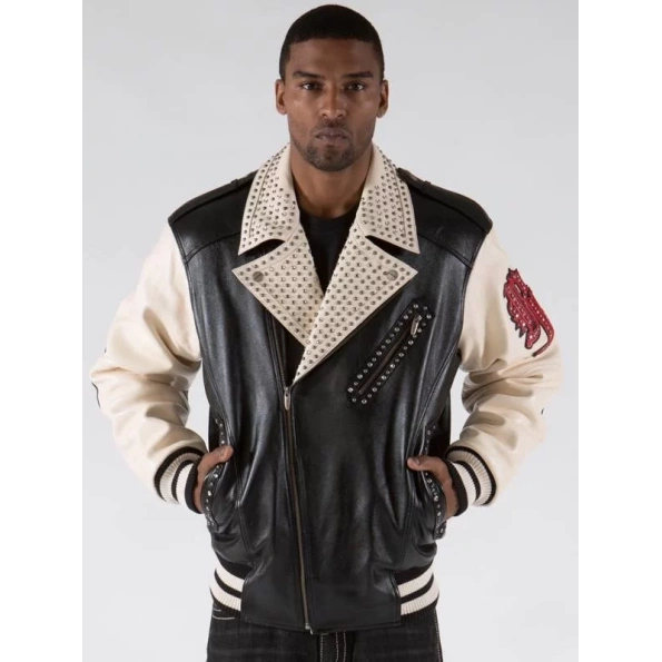 Pelle Pelle Cream Studs Biker Leather Jacket view 2